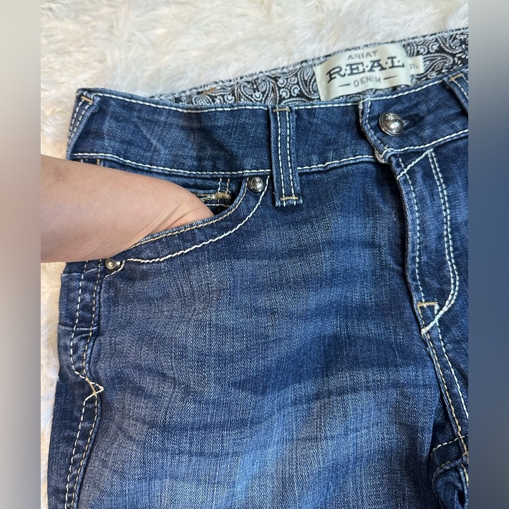 Ariat Real Denim jeans Stitching woman’s size 31 L X 34 Bootcut Western Stretch - Picture 6 of 12